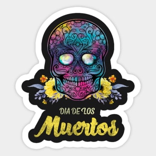 Dia De Los Muertos Floral Sugar Skull Sticker